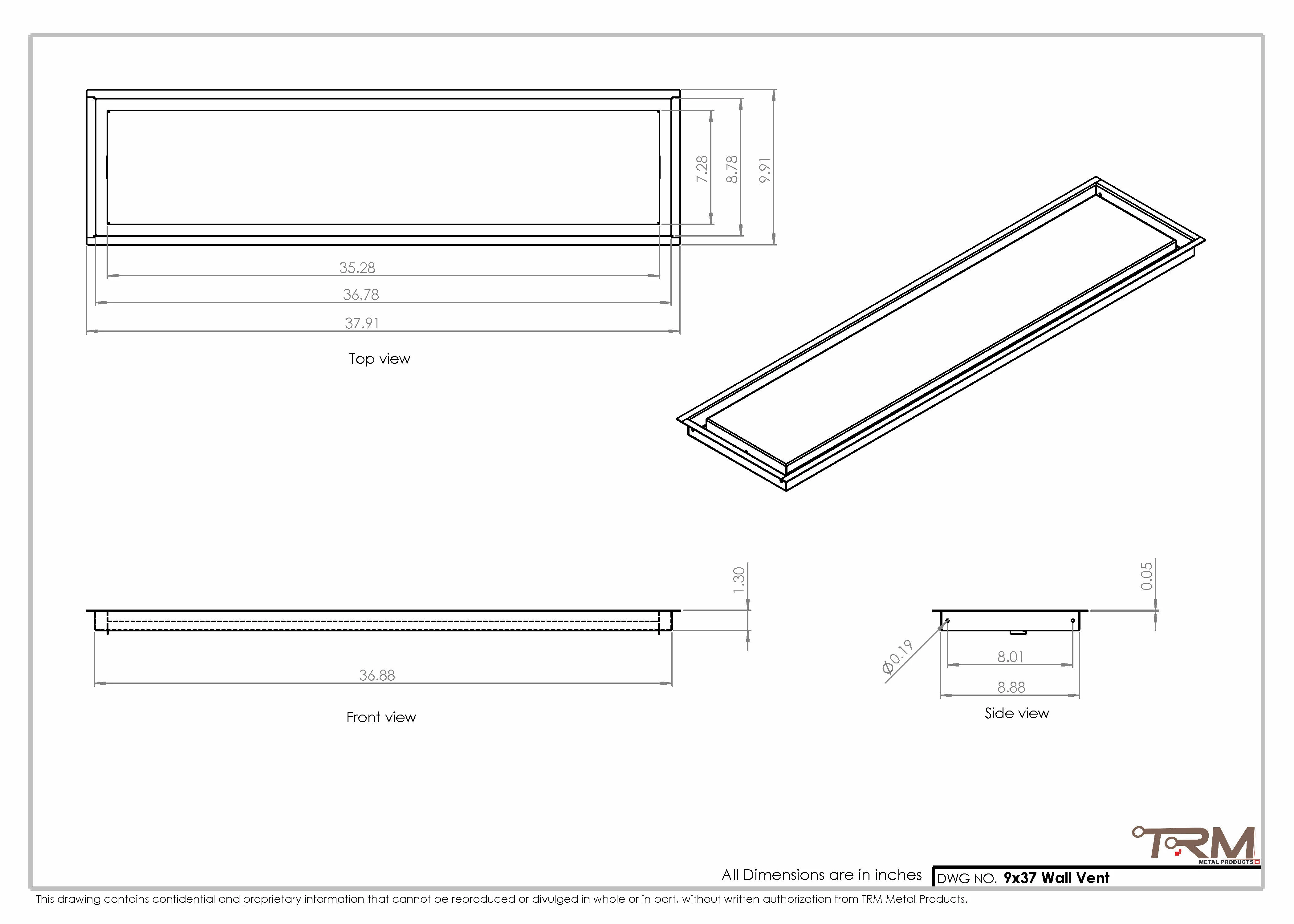 9x37 - Wall Vent - Modern Vent Cover - Return Air Vent - TRM Metal 37x9 - Image 2