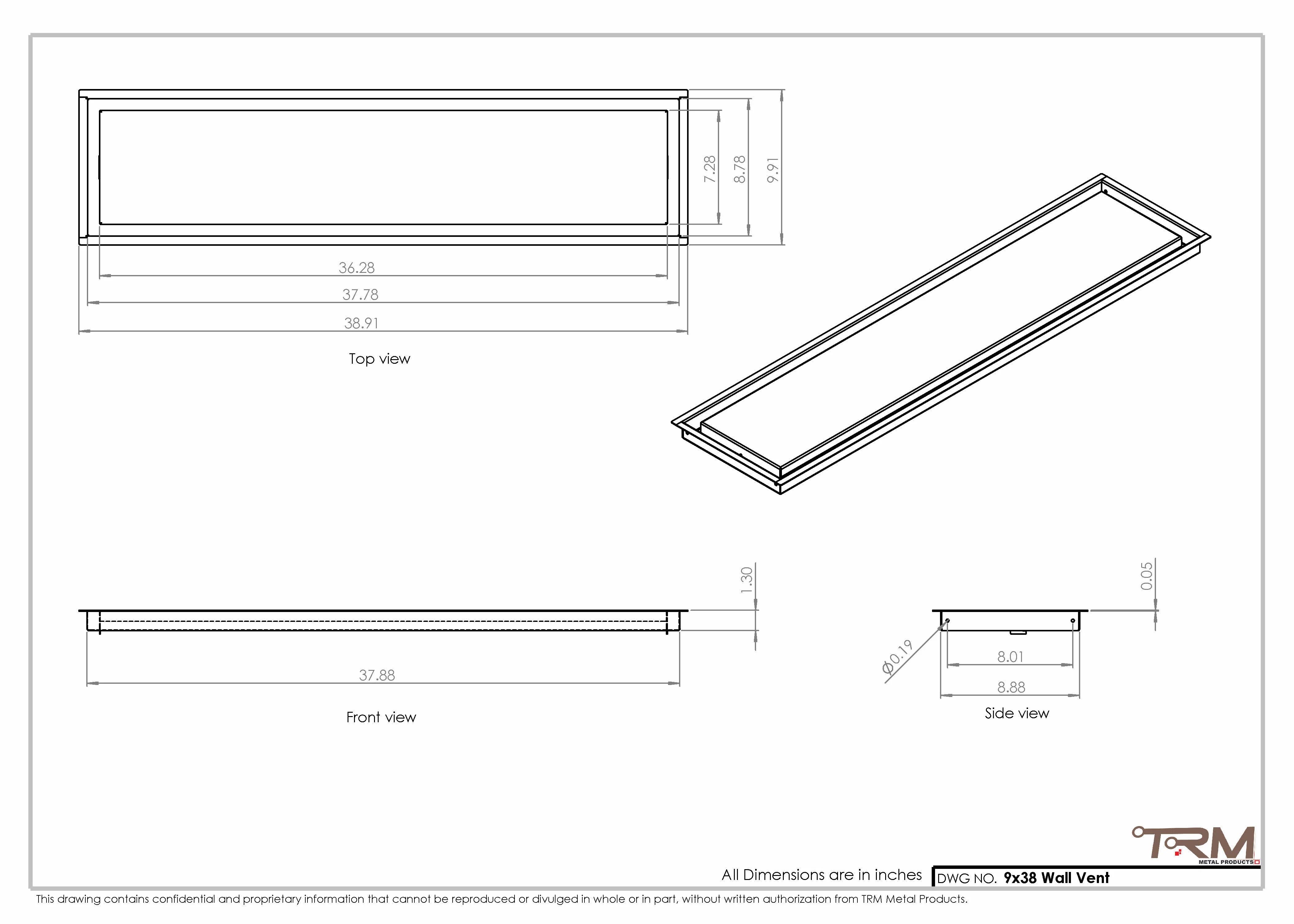 9x38 - Wall Vent - Modern Vent Cover - Return Air Vent - TRM Metal 38x9 - Image 2