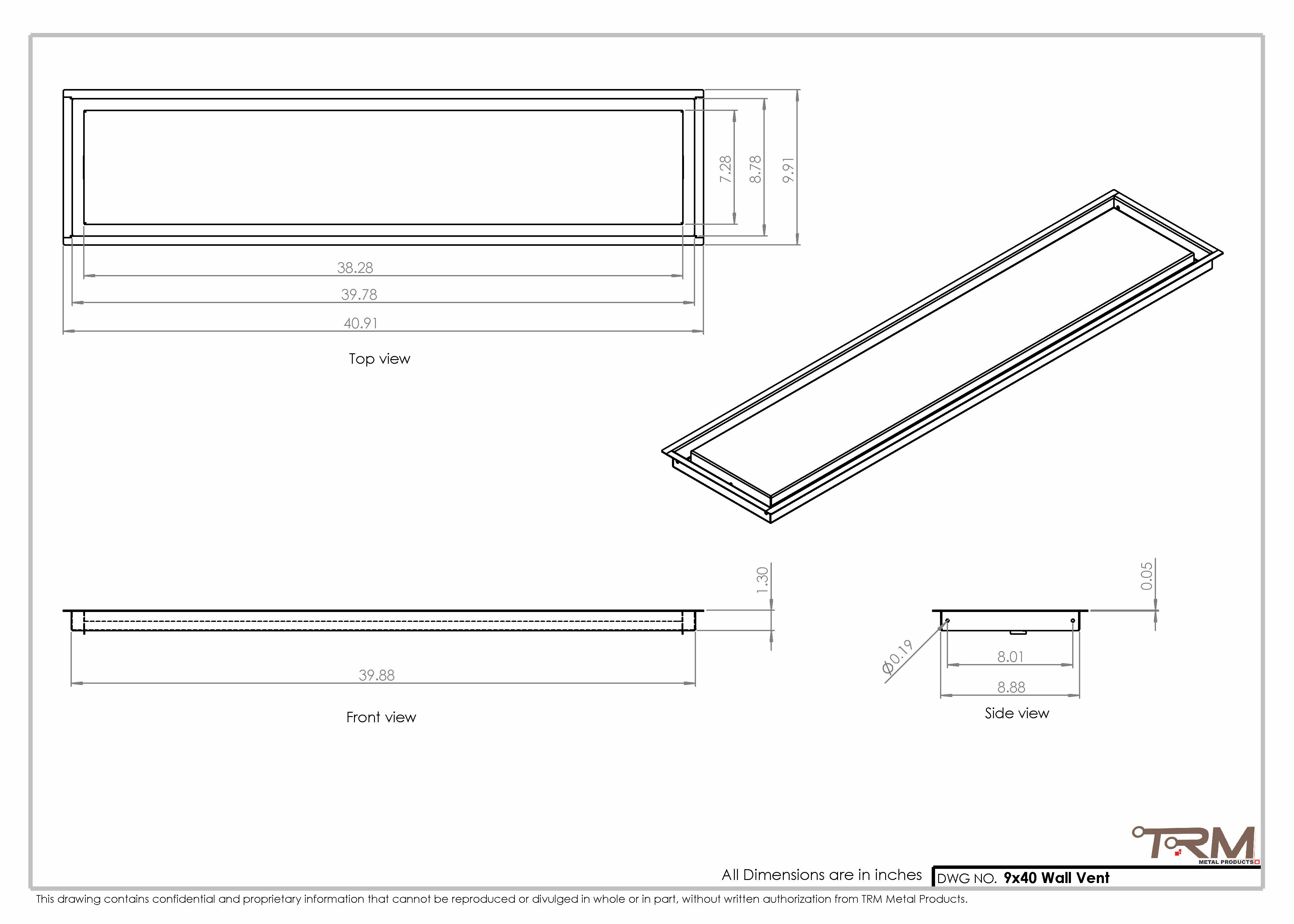 9x40 - Wall Vent - Modern Vent Cover - Return Air Vent - TRM Metal 40x9 - Image 2