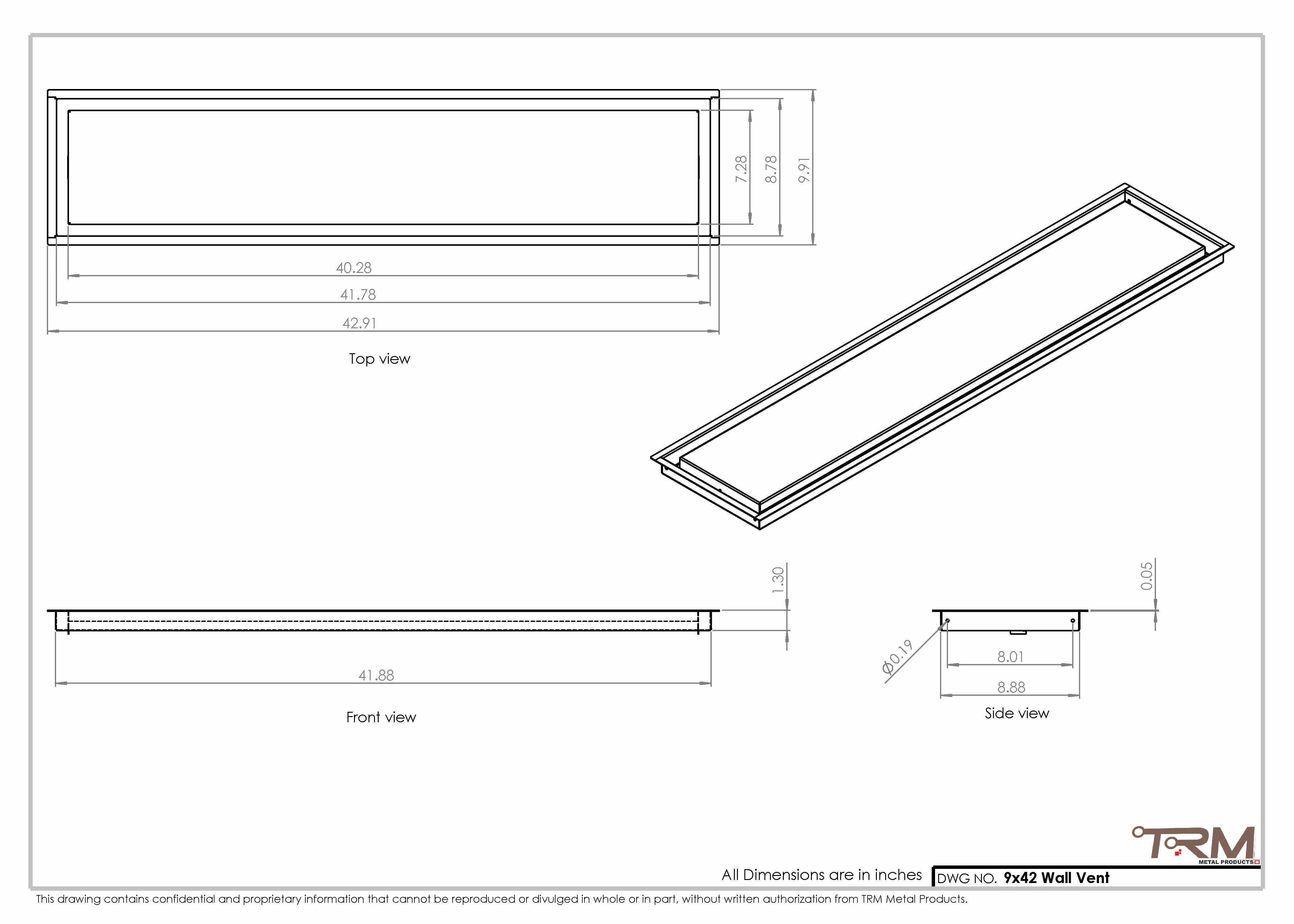 9x42 - Wall Vent - Modern Vent Cover - Return Air Vent - TRM Metal 42x9 - Image 2