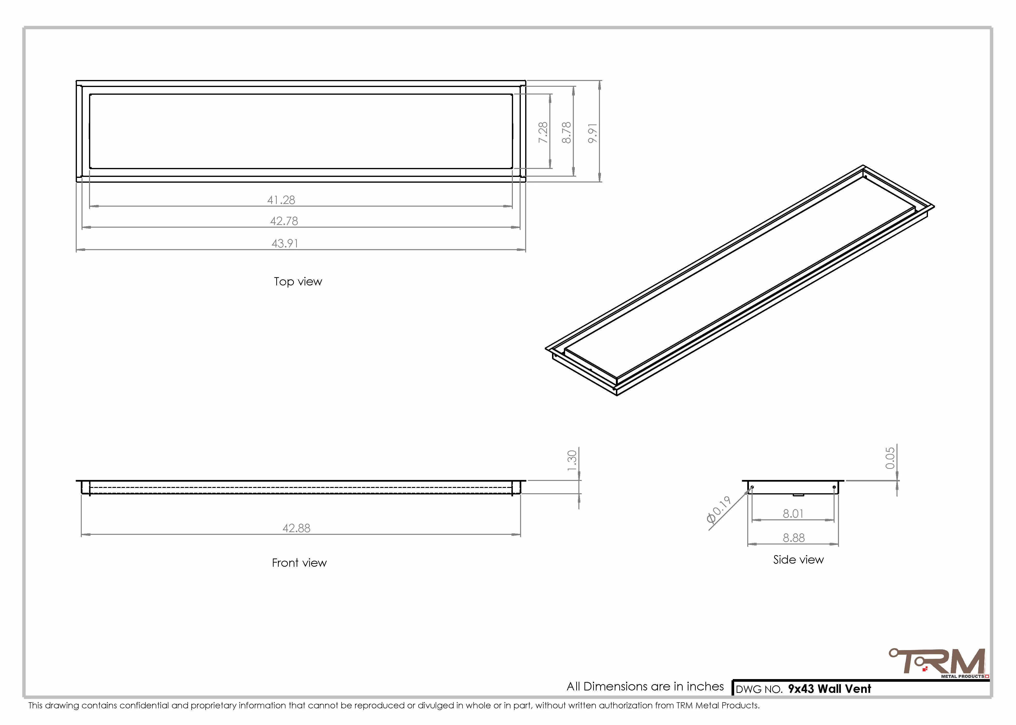 9x43 - Wall Vent - Modern Vent Cover - Return Air Vent - TRM Metal 43x9 - Image 2