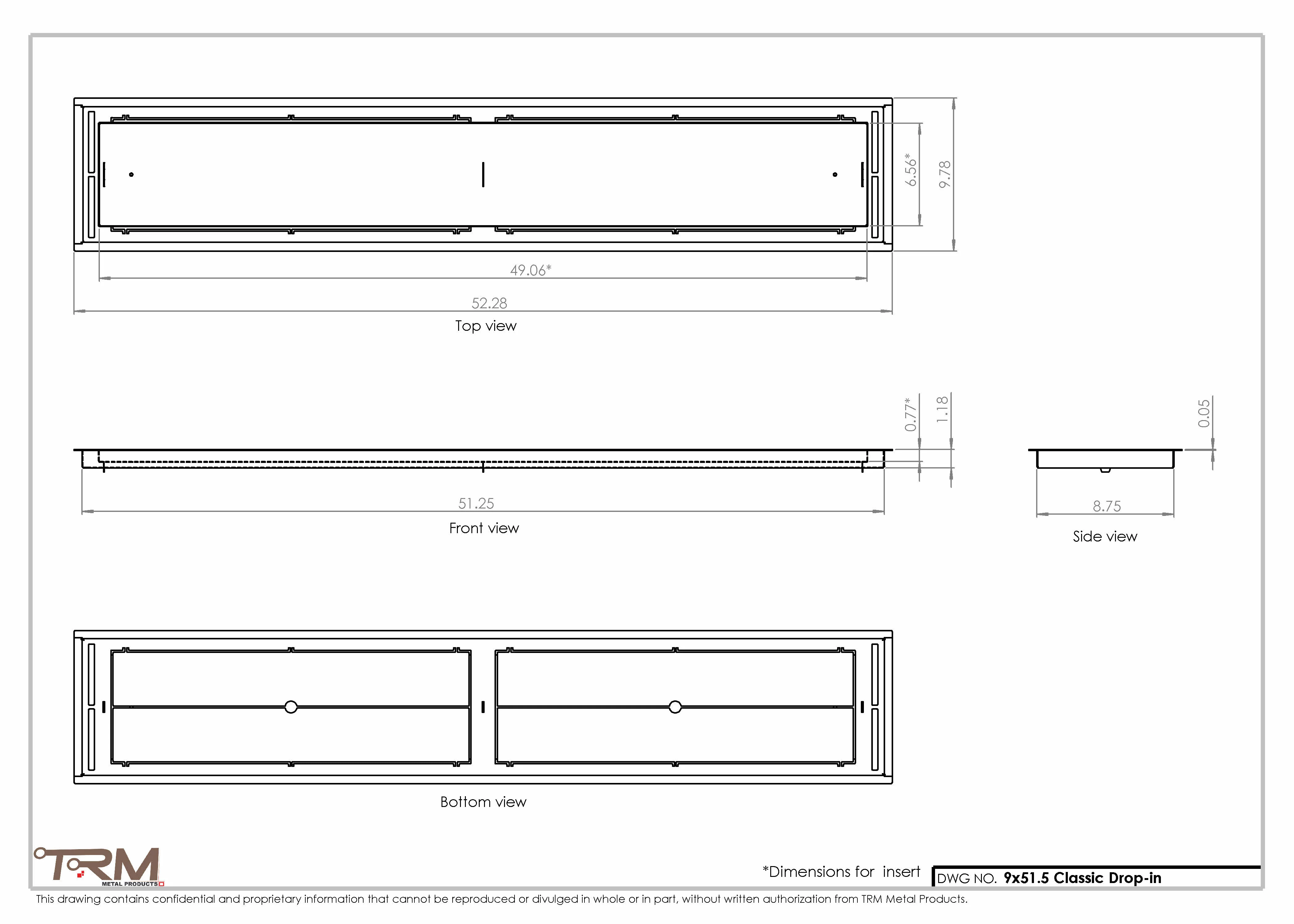 9x51.5 - Classic Drop-in Air Vent, Flush Floor-Matching, All Metal, Floor Vent Cover - TRM Metal  51.5x9 - Image 2