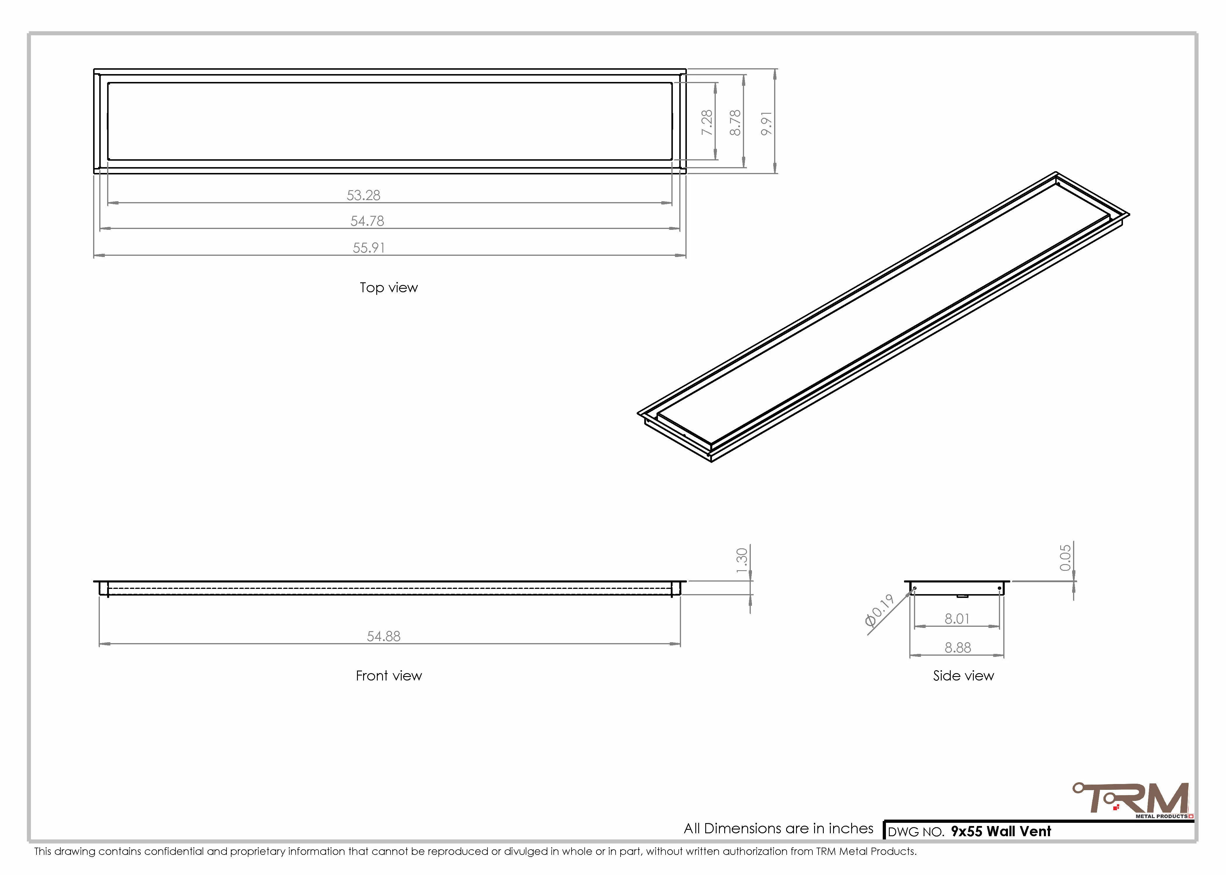 9x55 - Wall Vent - Modern Vent Cover - Return Air Vent - TRM Metal 55x9 - Image 2