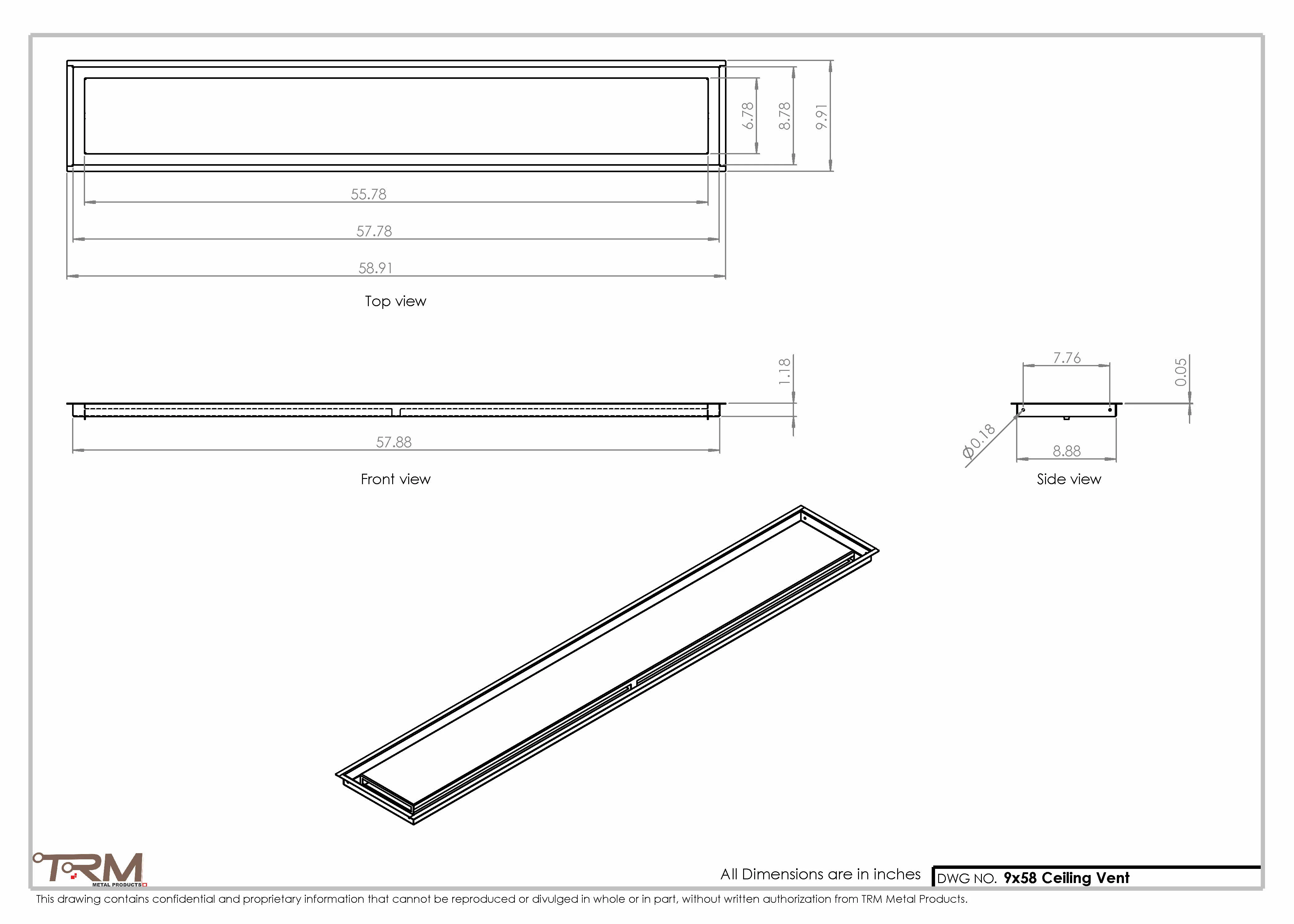 9x58-Modern-Ceiling-Vent Cover-TRM Metal- 58x9 - Image 2