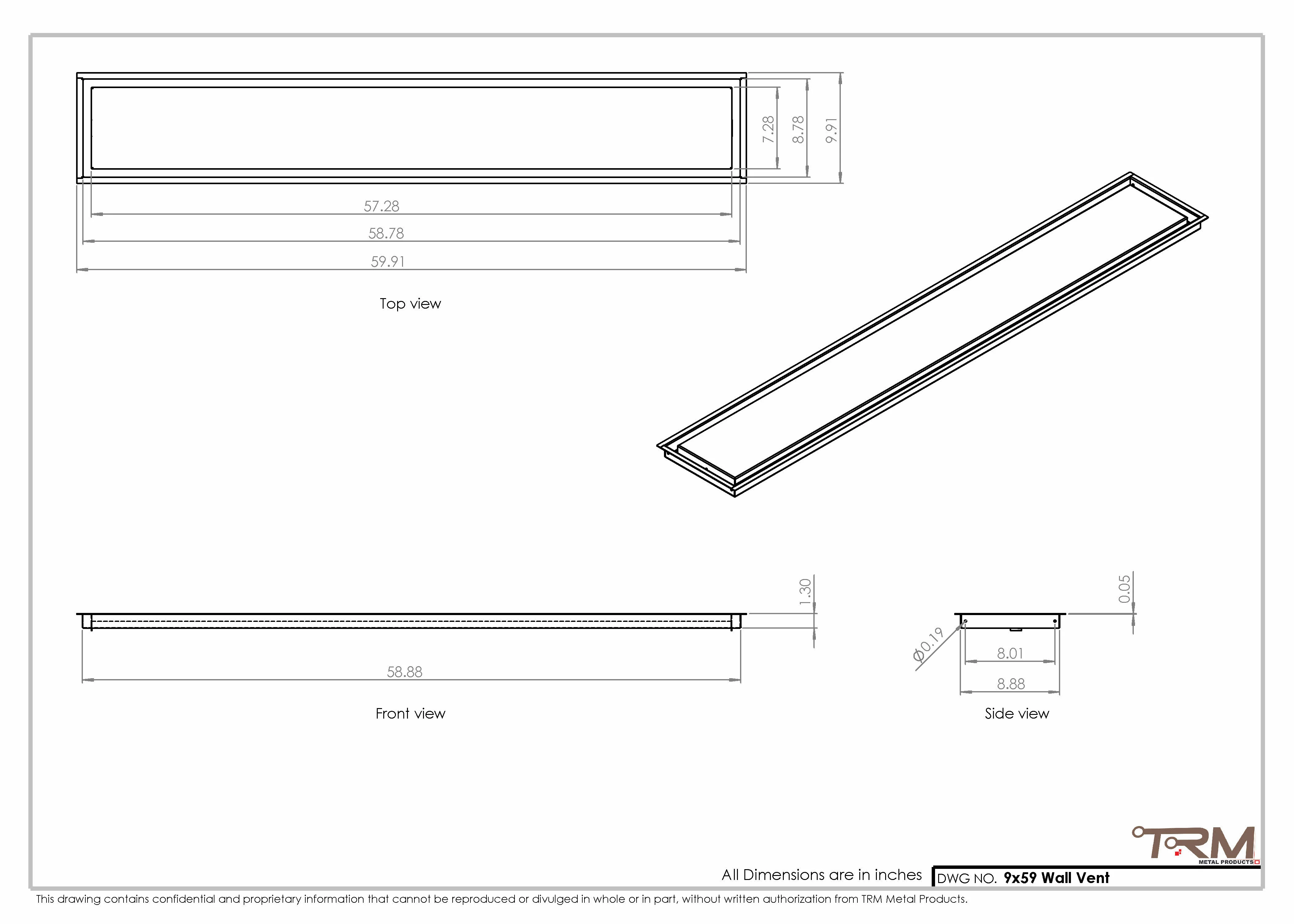 9x59 - Wall Vent - Modern Vent Cover - Return Air Vent - TRM Metal 59x9 - Image 2