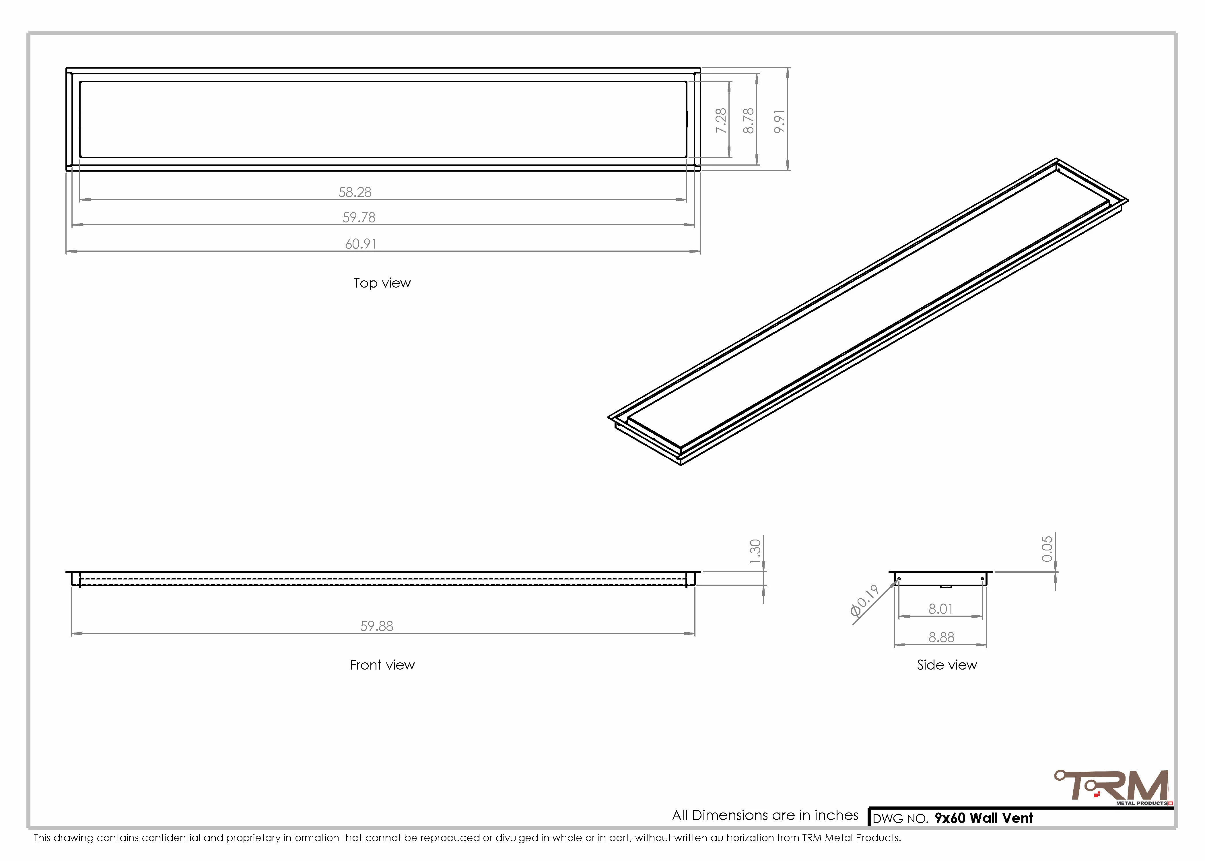 9x60 - Wall Vent - Modern Vent Cover - Return Air Vent - TRM Metal 60x9 - Image 2
