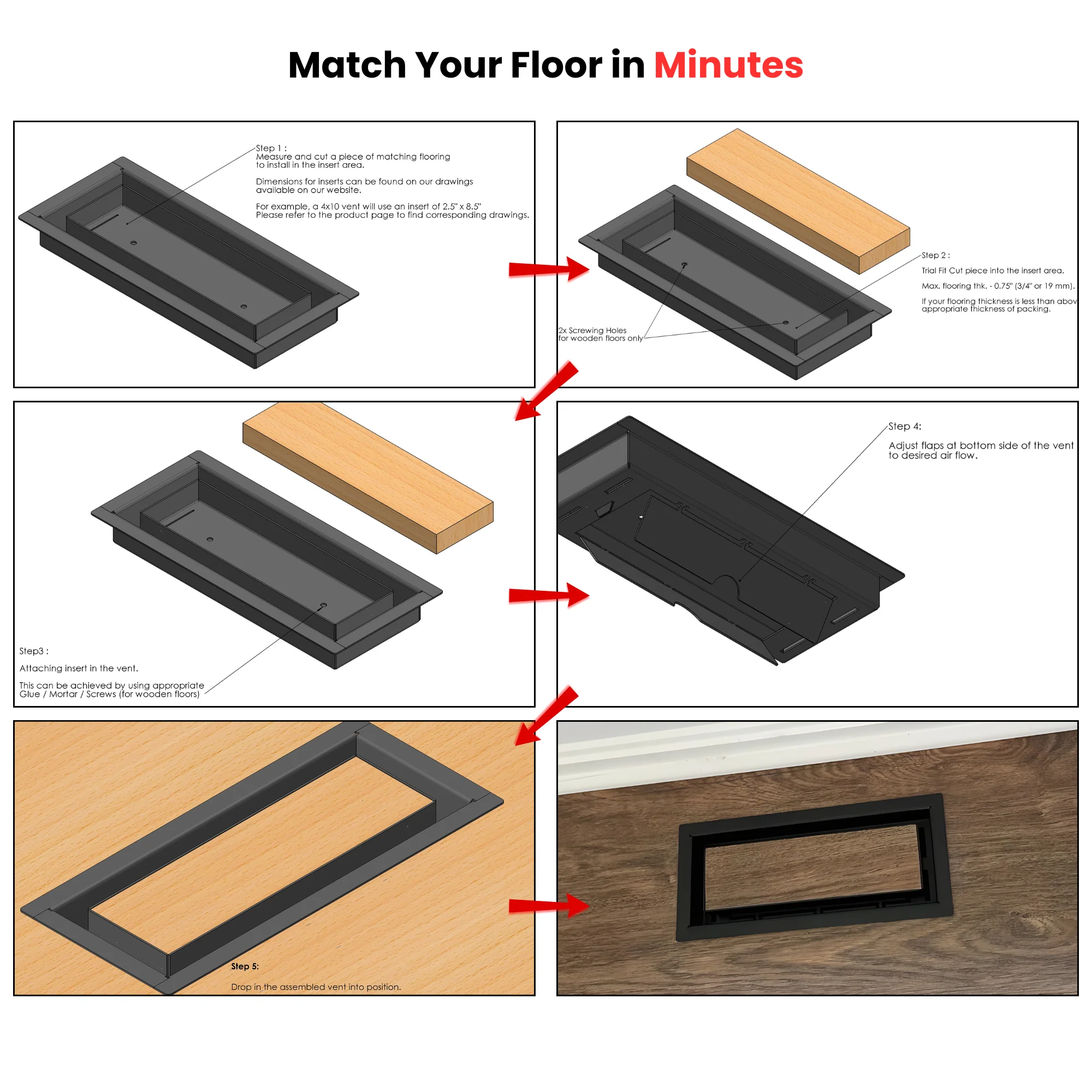 4x10 Classic Drop-in Air Vent, Flush Floor-Matching, All Metal, Floor Vent Cover (10x4) - Image 14